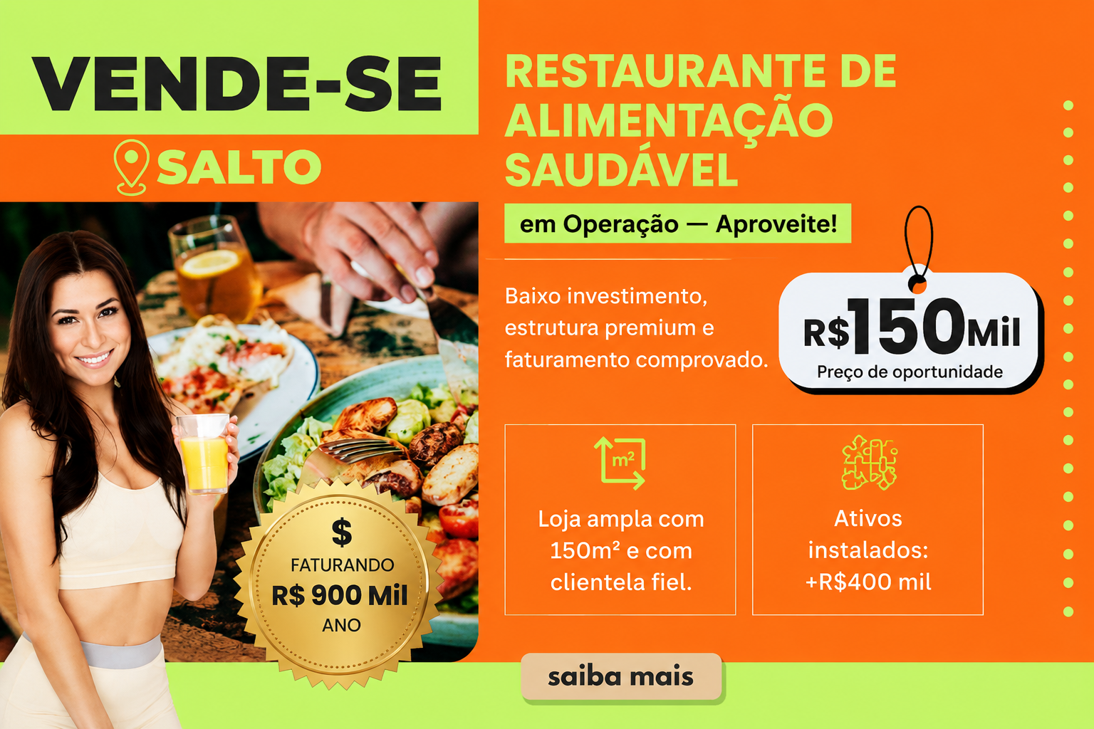 Vende-se Franquia de Alimentação Saudável – Salto-SP | R$150.000 | Negócio Pronto, Alto Potencial e Localização Estratégica