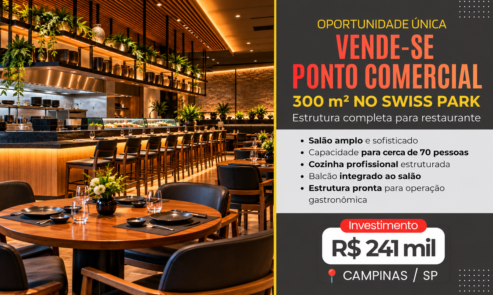 Galeria de Ponto Comercial para Restaurante à Venda em Campinas/SP | Swiss Park | R$ 241 Mil