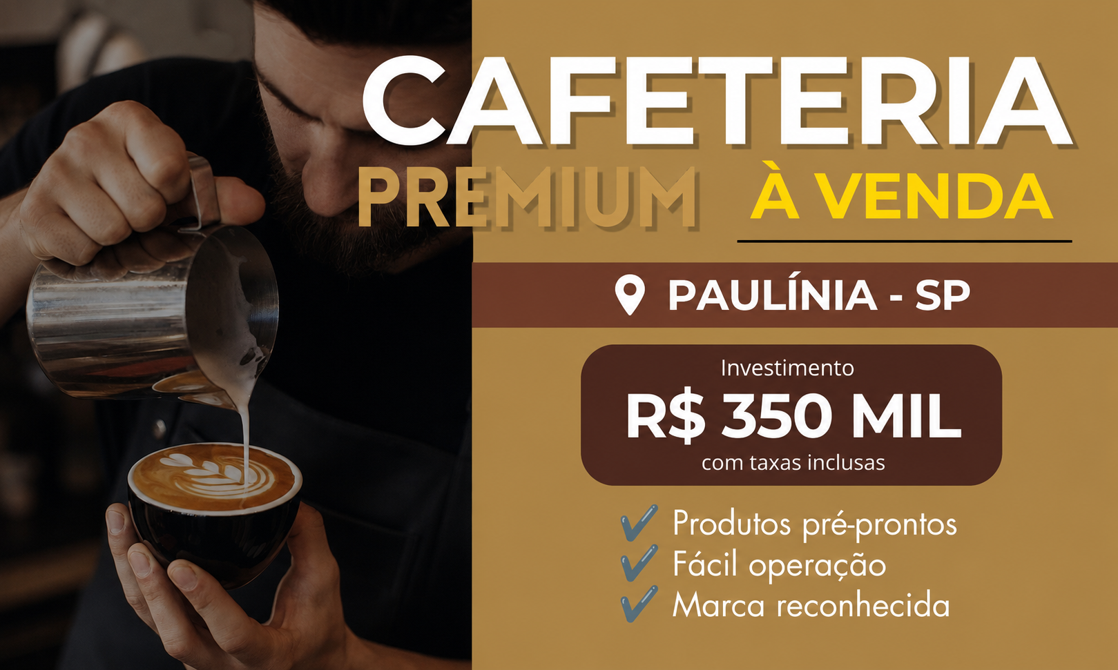 Cafeteria Premium à Venda em Paulínia Operação Nova | Estrutura Moderna | Lucro Mensal de até R$ 20 Mil