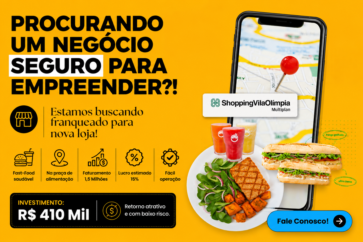 Oportunidade Exclusiva no Shopping Vila Olímpia! Invista R$410 Mil em uma Nova Operação Sucão e Lucre com o Fast-Food Saudável!
