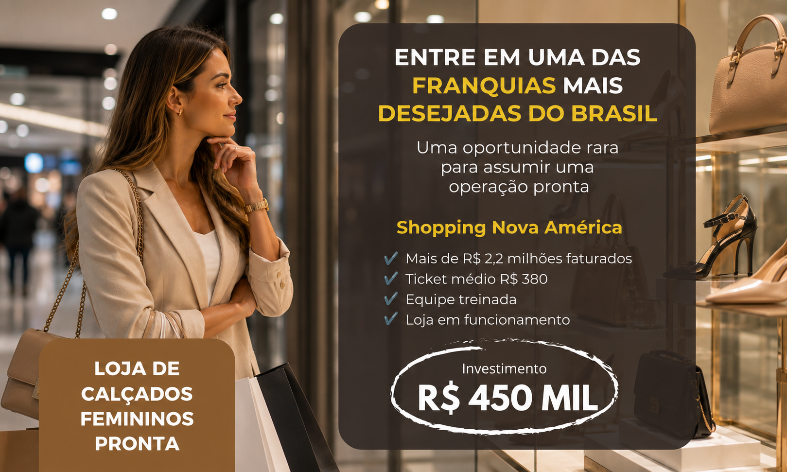 Franquia de Calçados e Acessórios à Venda no Rio de Janeiro/RJ | Shopping Consolidado | R$ 450 Mil
