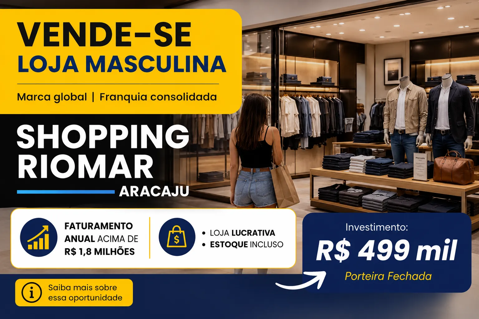 Franquia de Moda Premium em Shopping – Operação Consolidada no Nordeste | Valor: 499.000,00