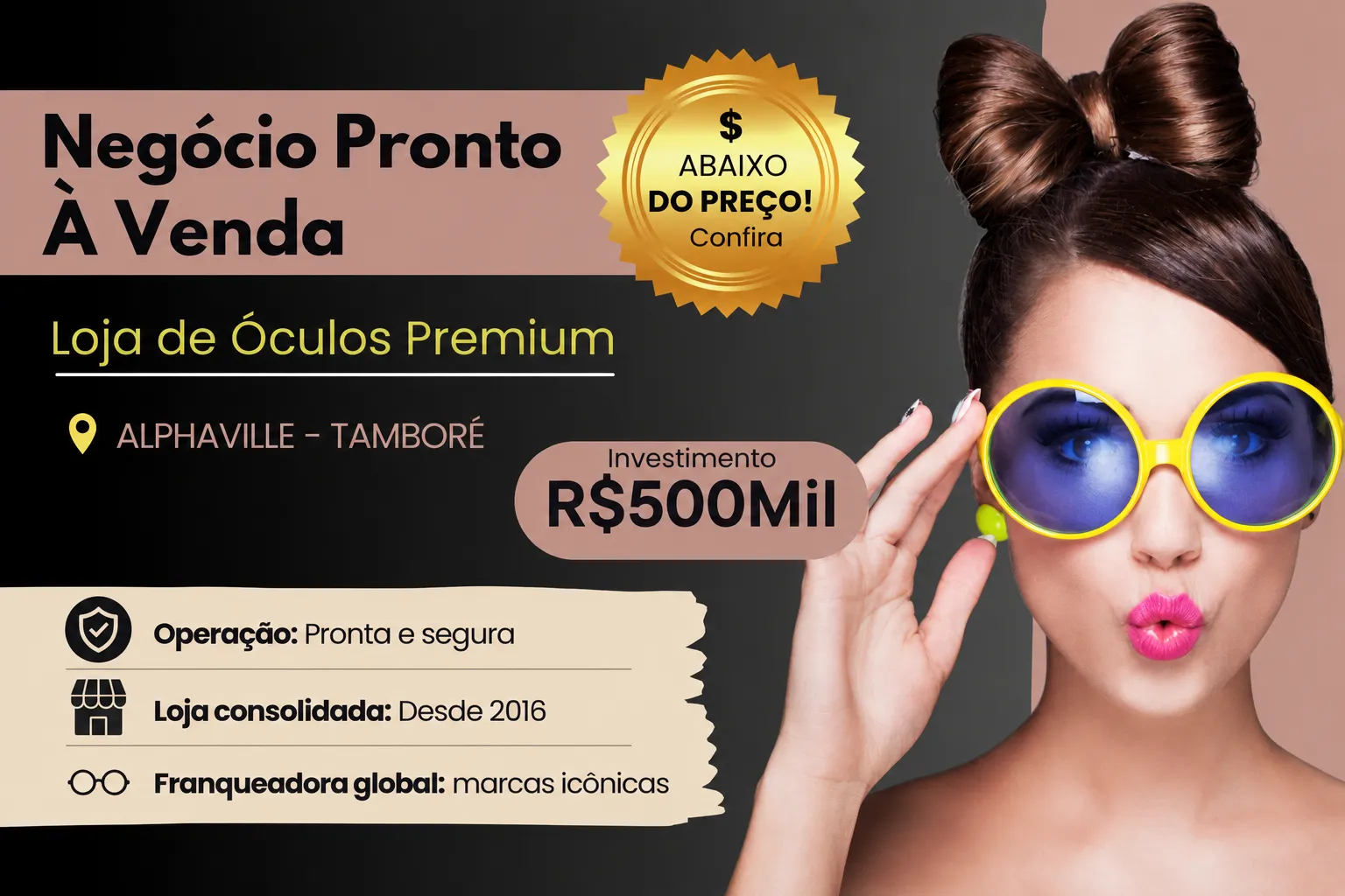 Negócio lucrativo no setor de moda óptica com mix de marcas de luxo e excelente localização no Tamboré | R$500.000