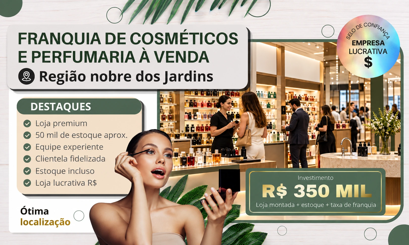 Loja de Cosméticos e Perfumaria à Venda em São Paulo/SP | Shopping Premium | R$ 350 Mil