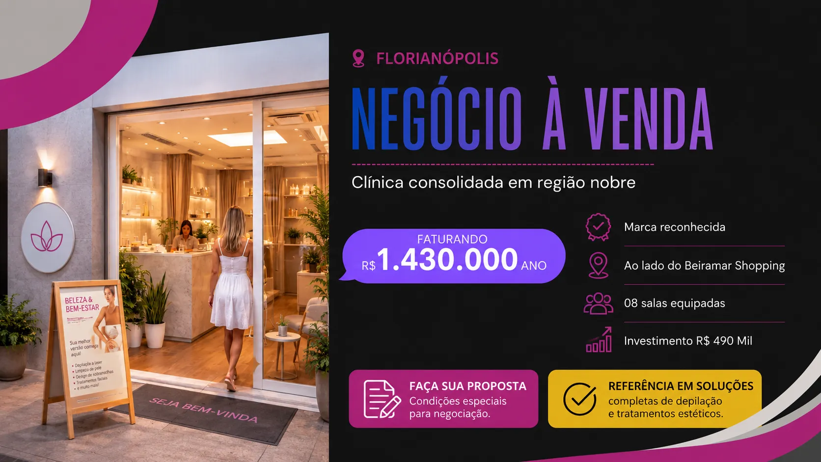 Franquia de Depilação à Venda em Florianópolis Região Nobre | 17 Anos de Operação | R$ 490.000,00