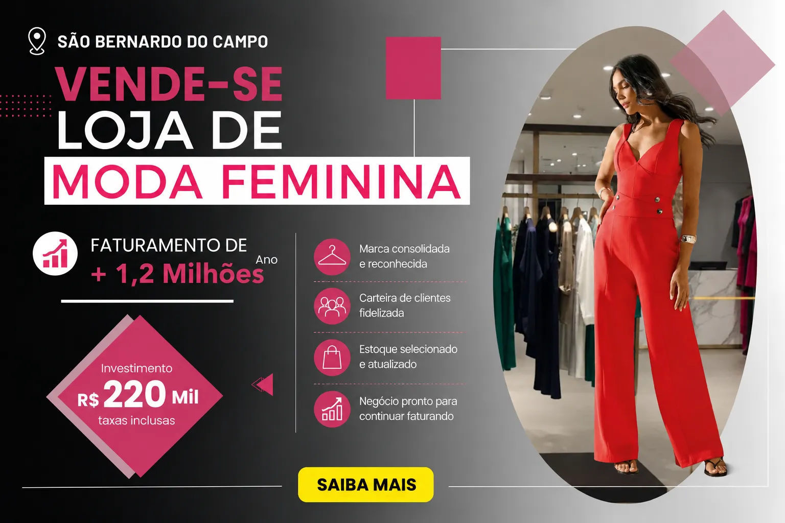 Loja de Moda Feminina em Shopping Premium – Negócio Pronto e Lucrativo! | R$ 220.000,00