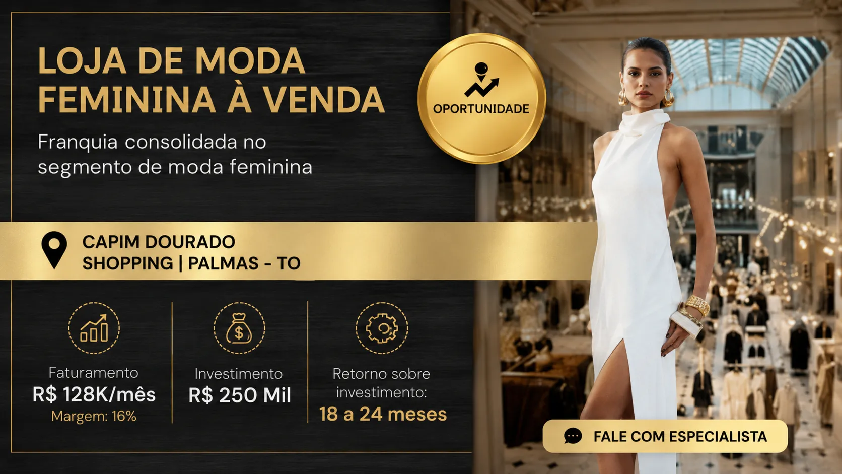 Franquia de Moda Feminina em Shopping | Loja Premium Estruturada Alto Fluxo | Operação Pronta | Faturamento + R$ 1Milhão/Ano