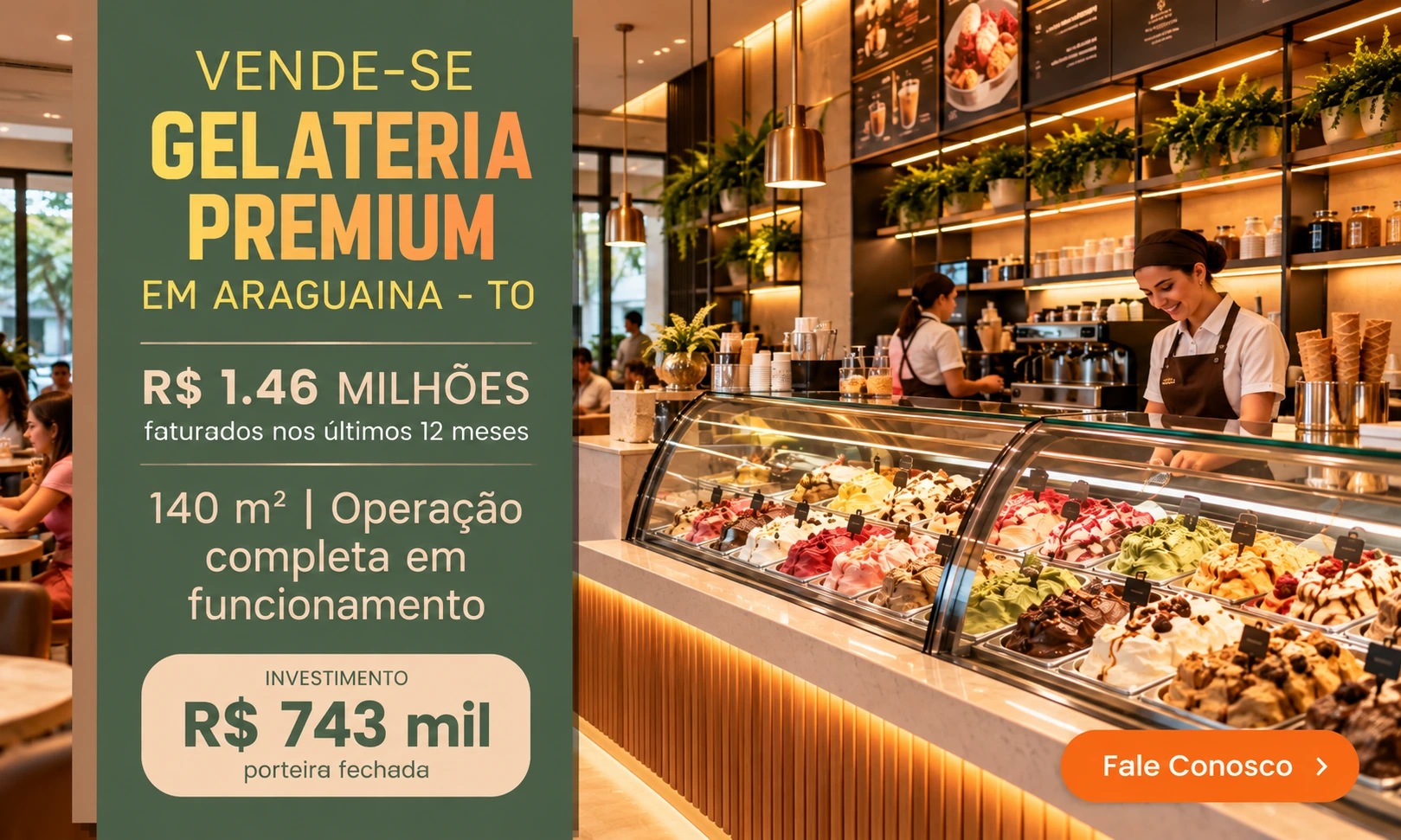 Gelateria Premium à Venda em Araguaína/TO | Faturamento Anual de R$ 1,46 Milhão | R$ 743 Mil