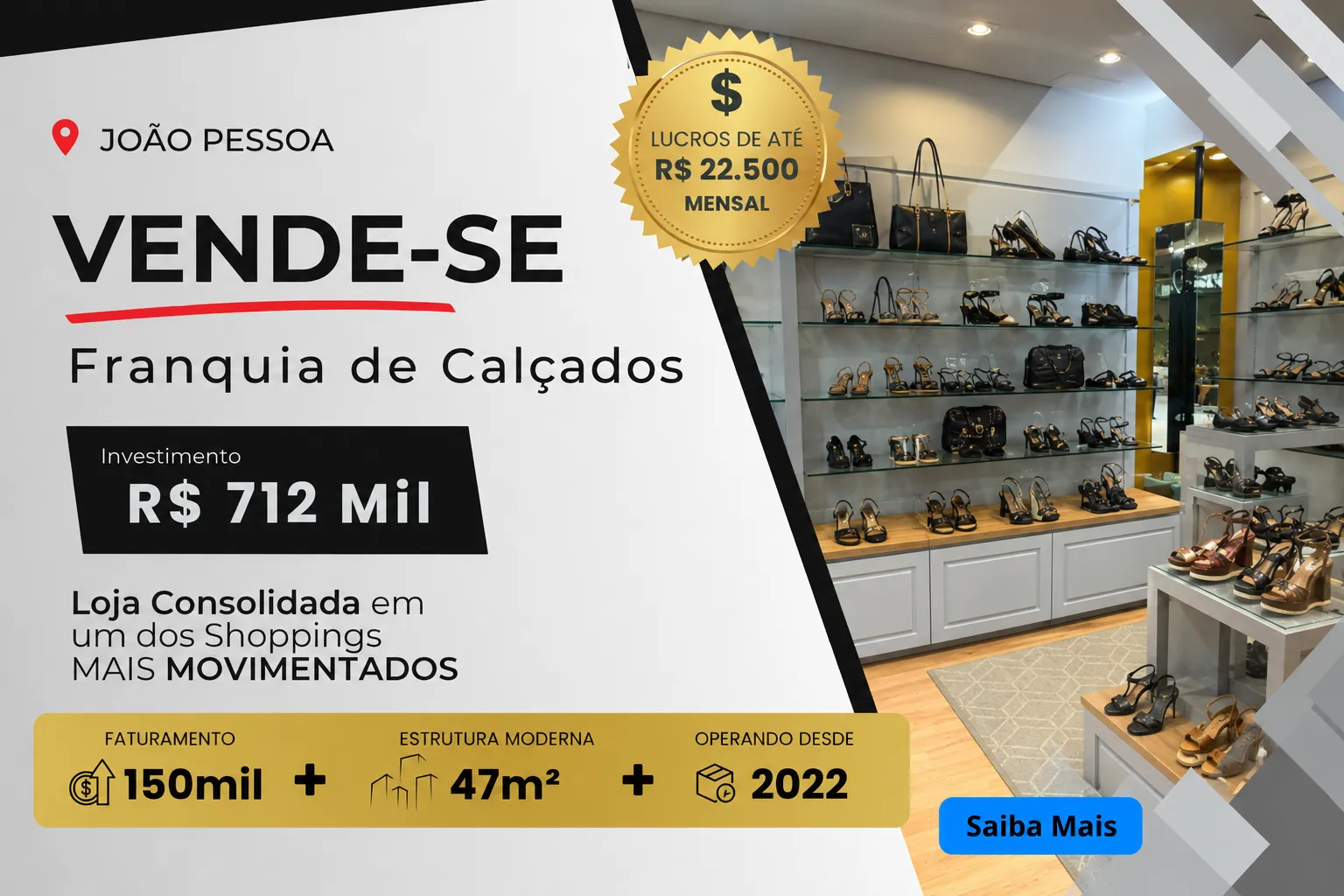 Negócio Lucrativo à Venda – Loja de Calçados Femininos no Shopping Manaíra, João Pessoa – Repasse R$ 712 Mil