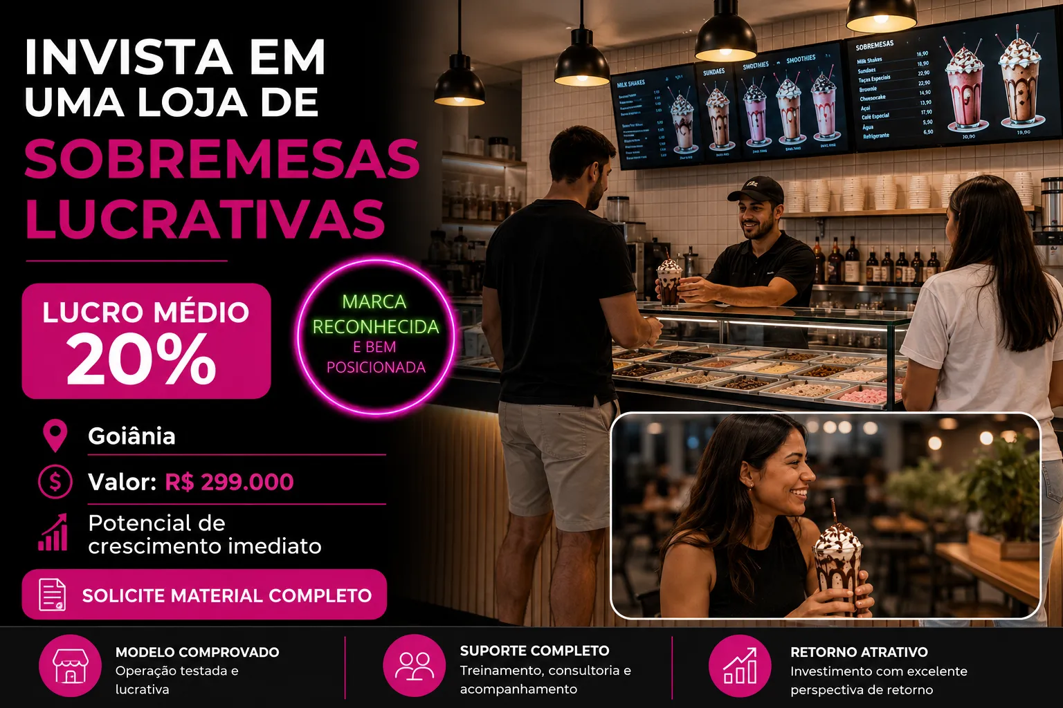 Franquia de Milk Shake de Marca Nacional à Venda em Goiânia Delivery Forte | R$299.000