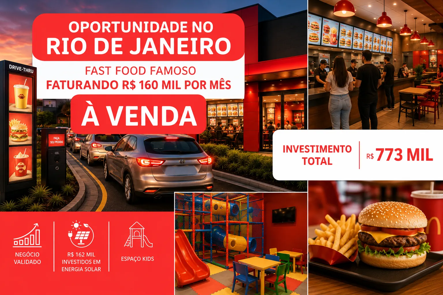 Galeria de Franquia de Fast Food com Drive-Thru à Venda no Rio de Janeiro | Faturamento de R$ 1,9 Milhão ao Ano