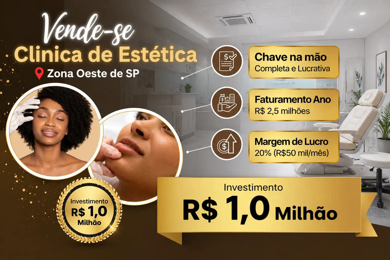 Clínica de Estética Franqueada de Alta Performance à Venda – Zona Oeste de SP | R$1.000.000,00