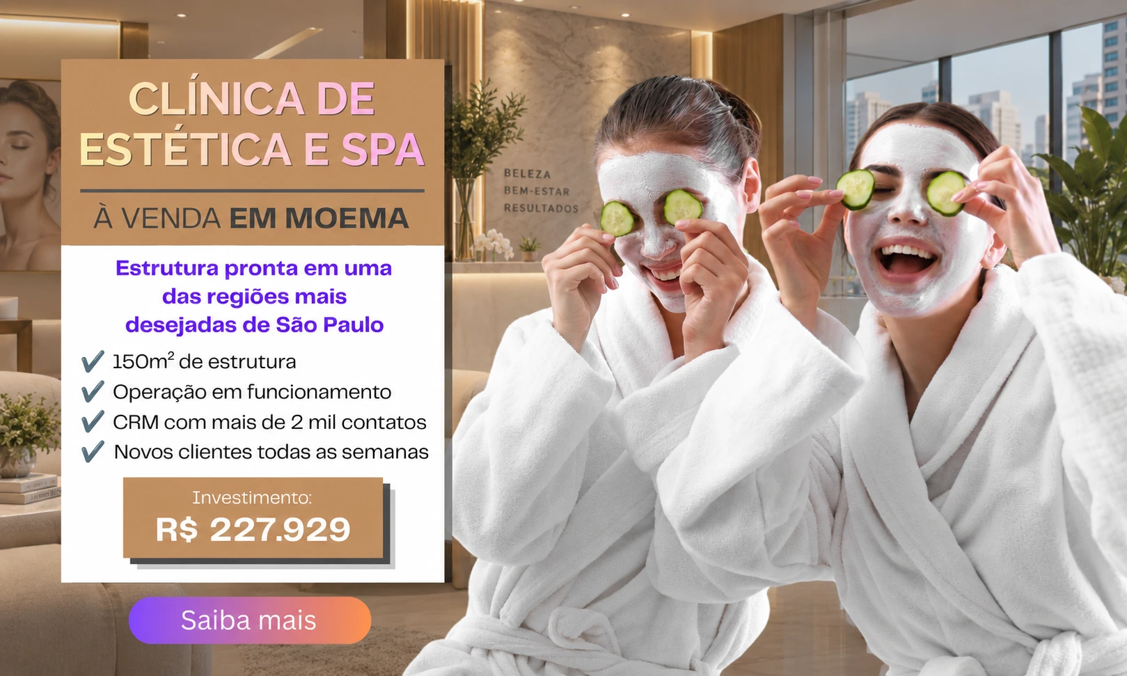 Clínica de Estética e Spa à Venda em Moema – São Paulo/SP | Estrutura Completa | R$ 227.929