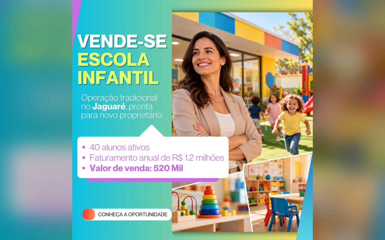 Escola Infantil e Berçário à Venda no Jaguaré, São Paulo/SP | 30 Anos de Tradição | R$ 520 Mil