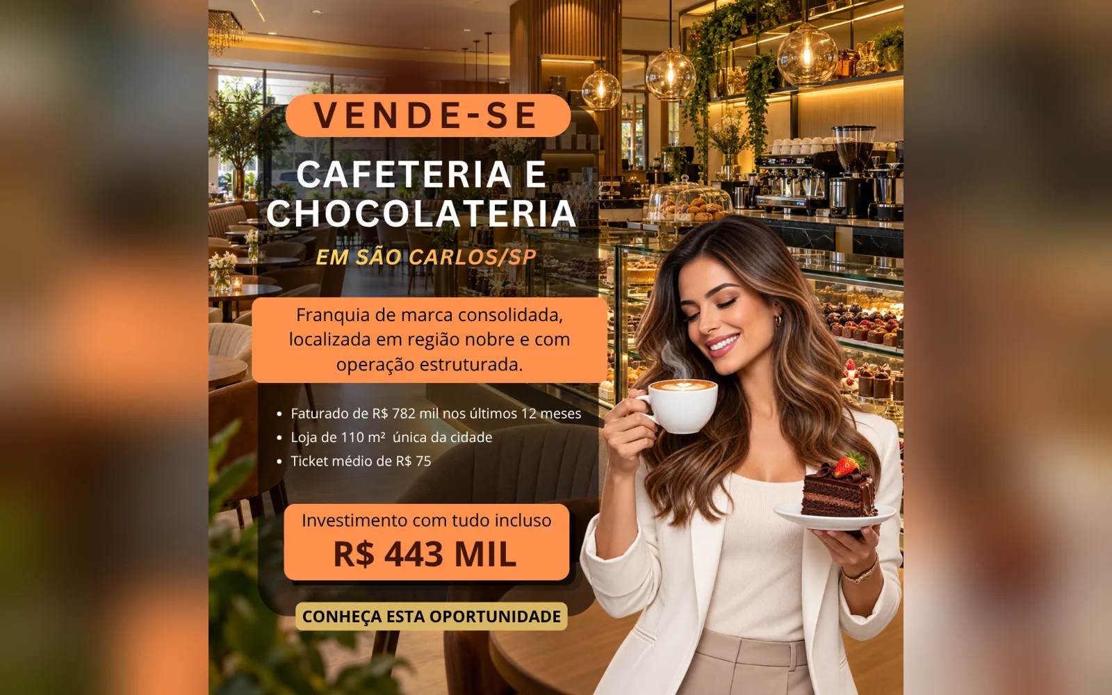 Franquia de Cafeteria e Chocolateria à Venda em São Carlos/SP | Região Nobre | R$ 443 Mil