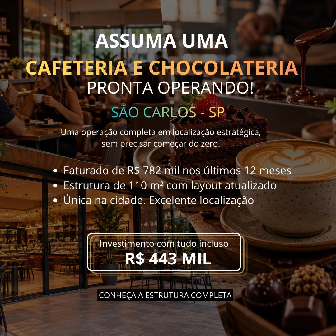 Galeria de Franquia de Cafeteria e Chocolateria à Venda em São Carlos/SP | Região Nobre | R$ 443 Mil