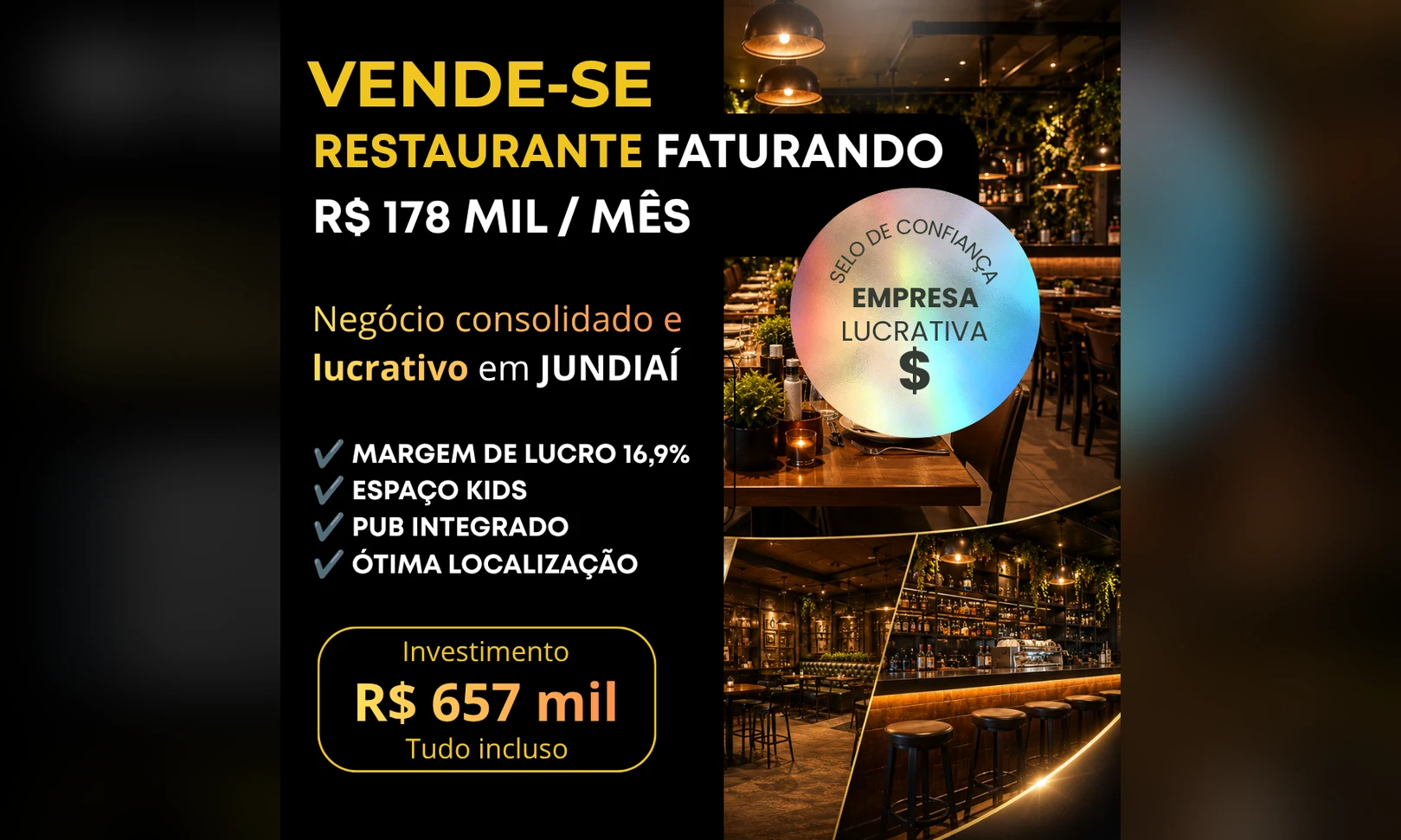 Restaurante Consolidado em Jundiaí com Integração à Cervejaria Premiada | R$ 657 Mil