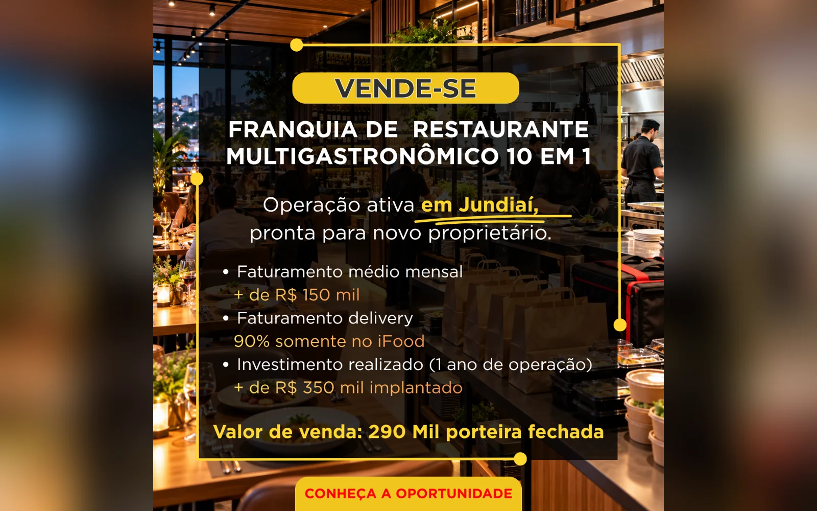 Franquia de Restaurante e Delivery Multigastronômico 10 em 1 à Venda em Jundiaí/SP | R$ 290 Mil