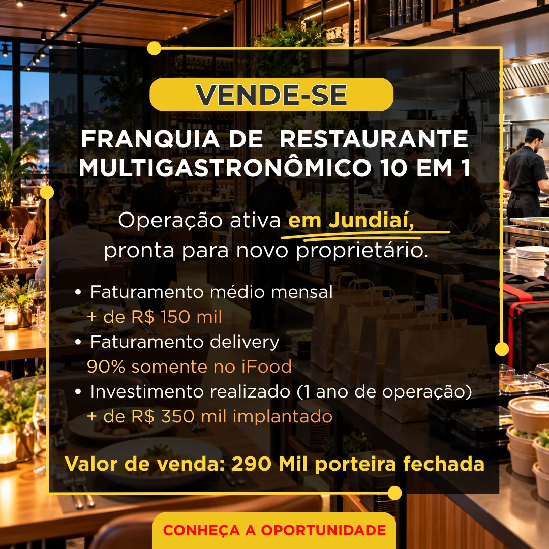 Galeria de Franquia de Restaurante e Delivery Multigastronômico 10 em 1 à Venda em Jundiaí/SP | R$ 290 Mil