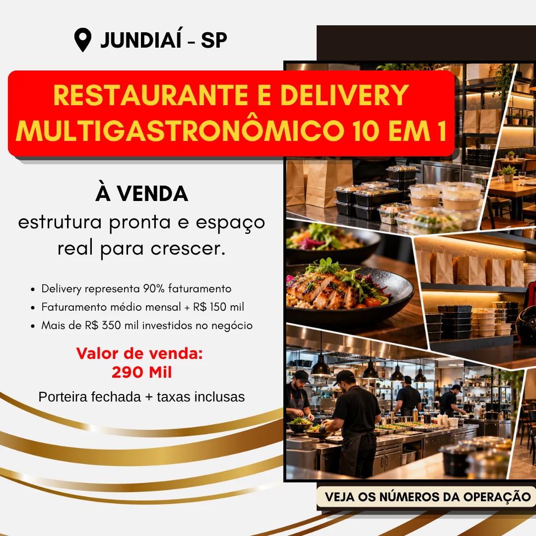 Galeria de Franquia de Restaurante e Delivery Multigastronômico 10 em 1 à Venda em Jundiaí/SP | R$ 290 Mil