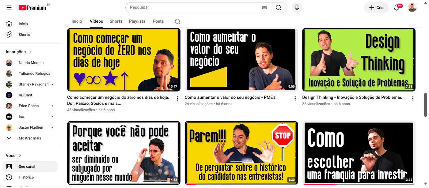 Canal no YouTube com vídeos sobre negócios e franquias