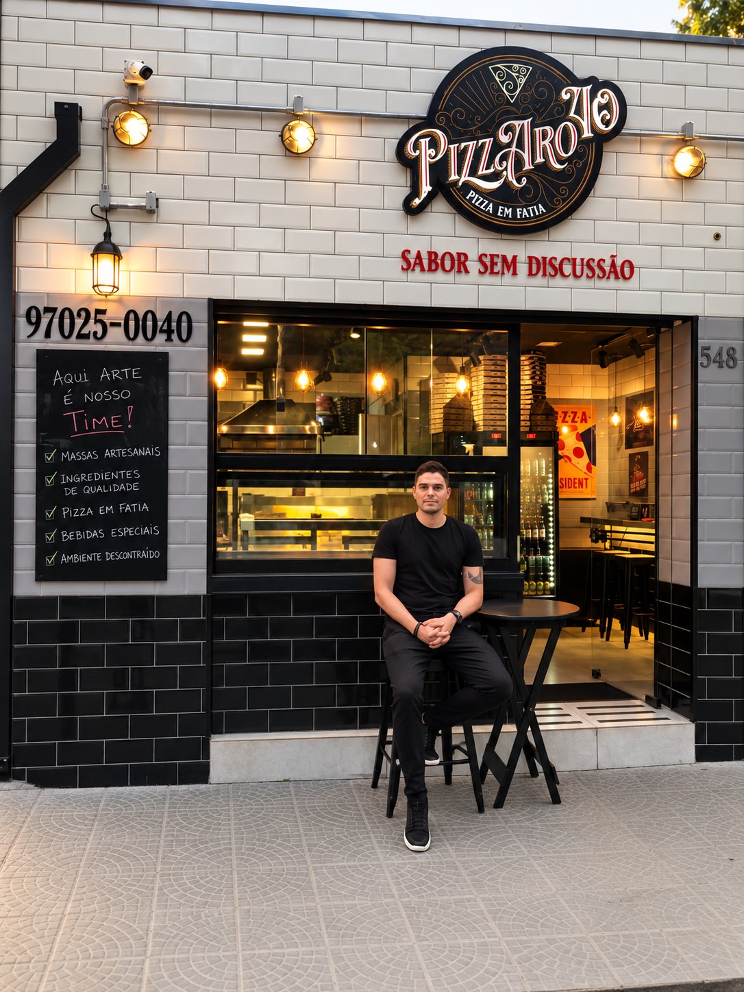 Fachada da pizzaria criada por Douglas Bálico