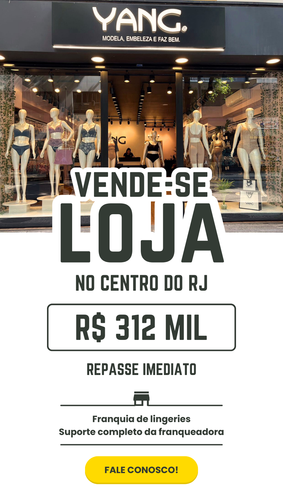 Loja a venda Franquia de lingerie Moda intima Modeladores